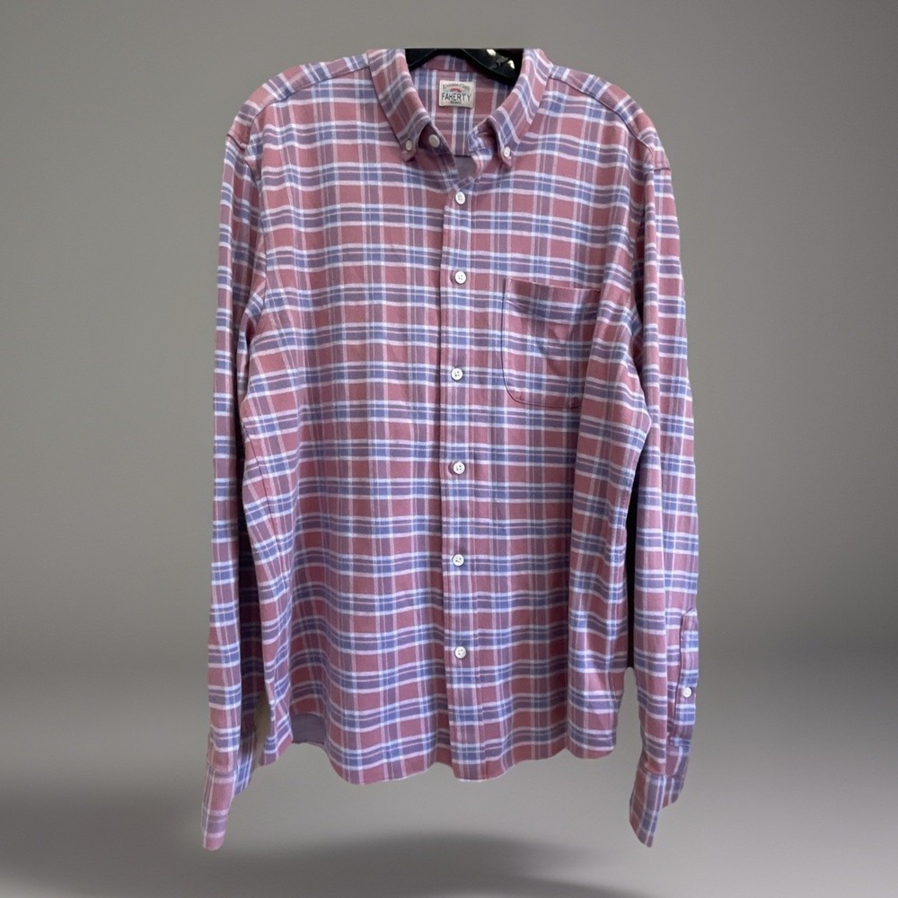 Faherty Men's Lg Pink Blue Plaid Long Sleeve Button Up Shirt Super Soft!